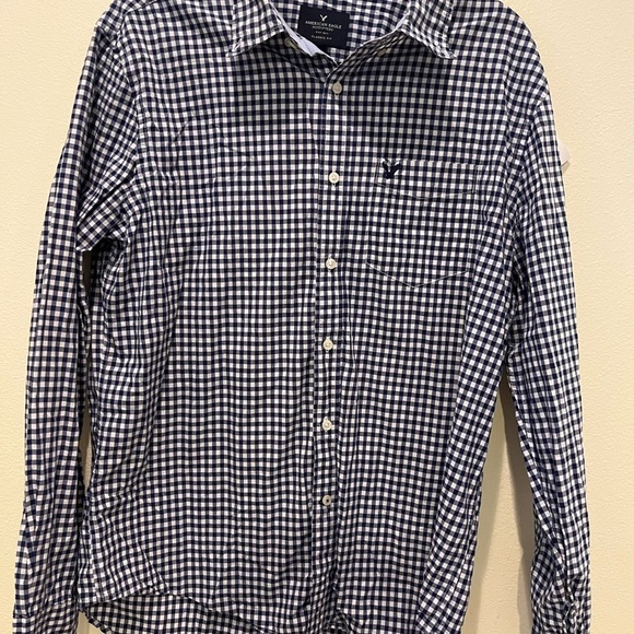 American Eagle Outfitters Blue and White Casual Button Down - Picture 1 of 4